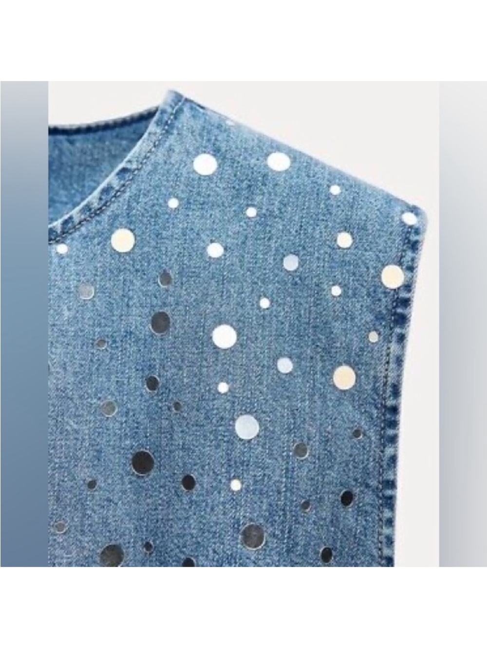 NWT Zara TRF Light Blue Denim
Sleeveless Short Dress with Mirrors Size Med - Picture 6 of 10